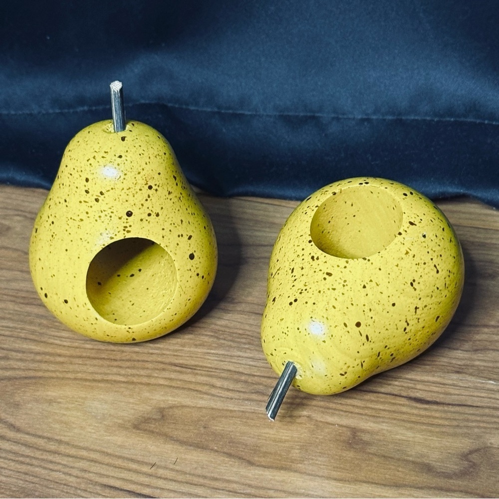 Vintage Yellow Pear Napkin Holder Fall Autumn Cornucopia Thanksgiving Fruit Wood